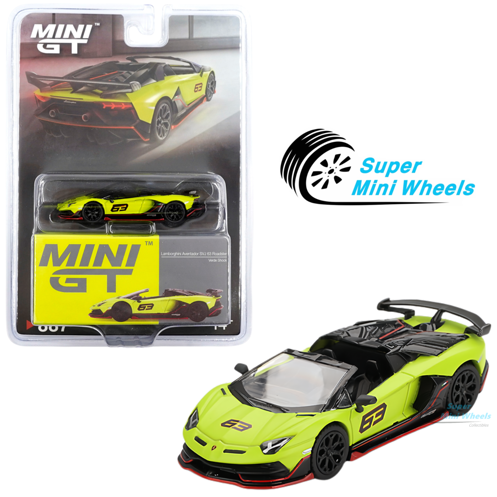MINI GT LAMBORGHINI AVENTADOR SVJ ROADSTER 1/64 DIECAST CAR