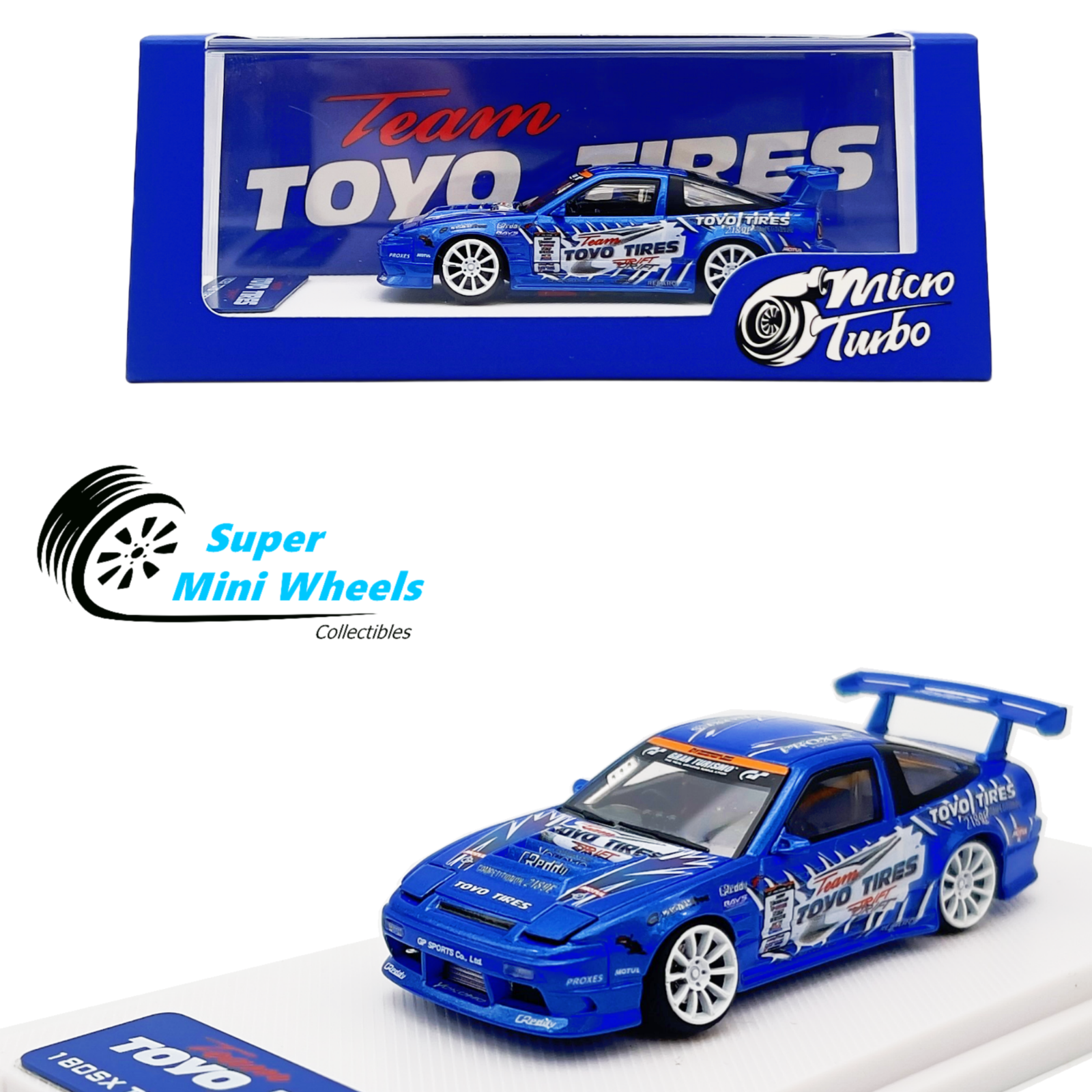好きに Micro Turbo 1:64 Nissan 180SX Toyo Tires Drigt Blue – Super ミニカー