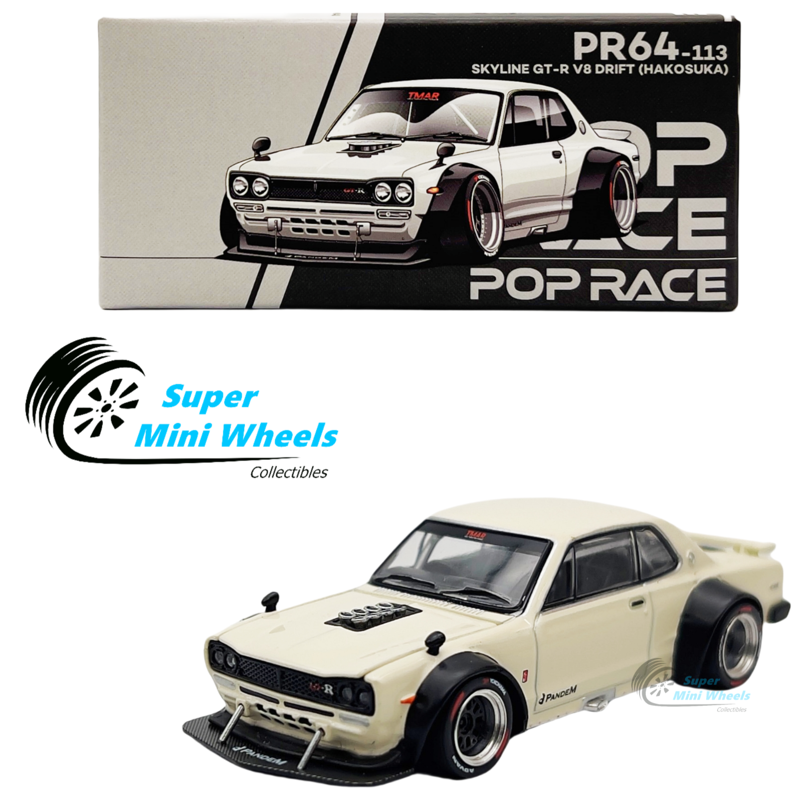 Pop Race 1:64 Nissan GT-R V8 Drift HAKOSUKA White PR64-113 – Super