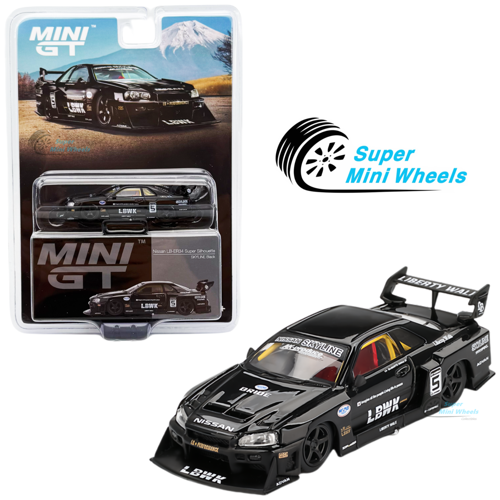 Mini GT 1:64 Nissan LB-ER34 Super Silhouette Black #844