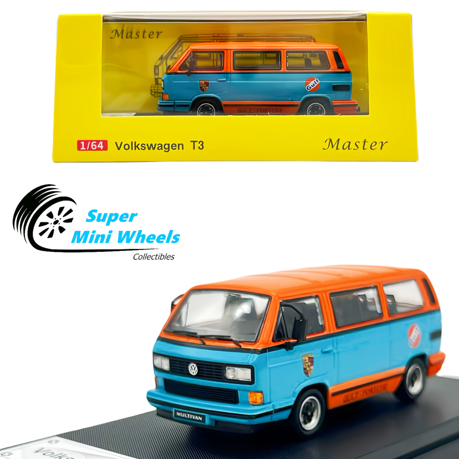 Master 1:64 Volkswagen T3 Gulf Blue/Orange – Super Mini Wheels