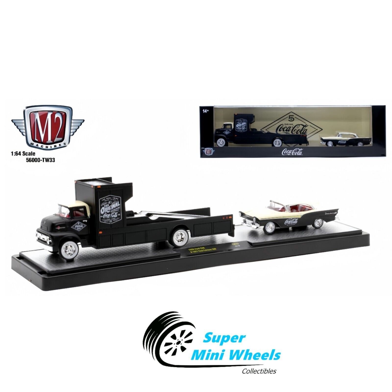 M2 Machines 1:64 Coca Cola 1956 Ford COE Ramp Truck 1957 Ford Fairlane 500