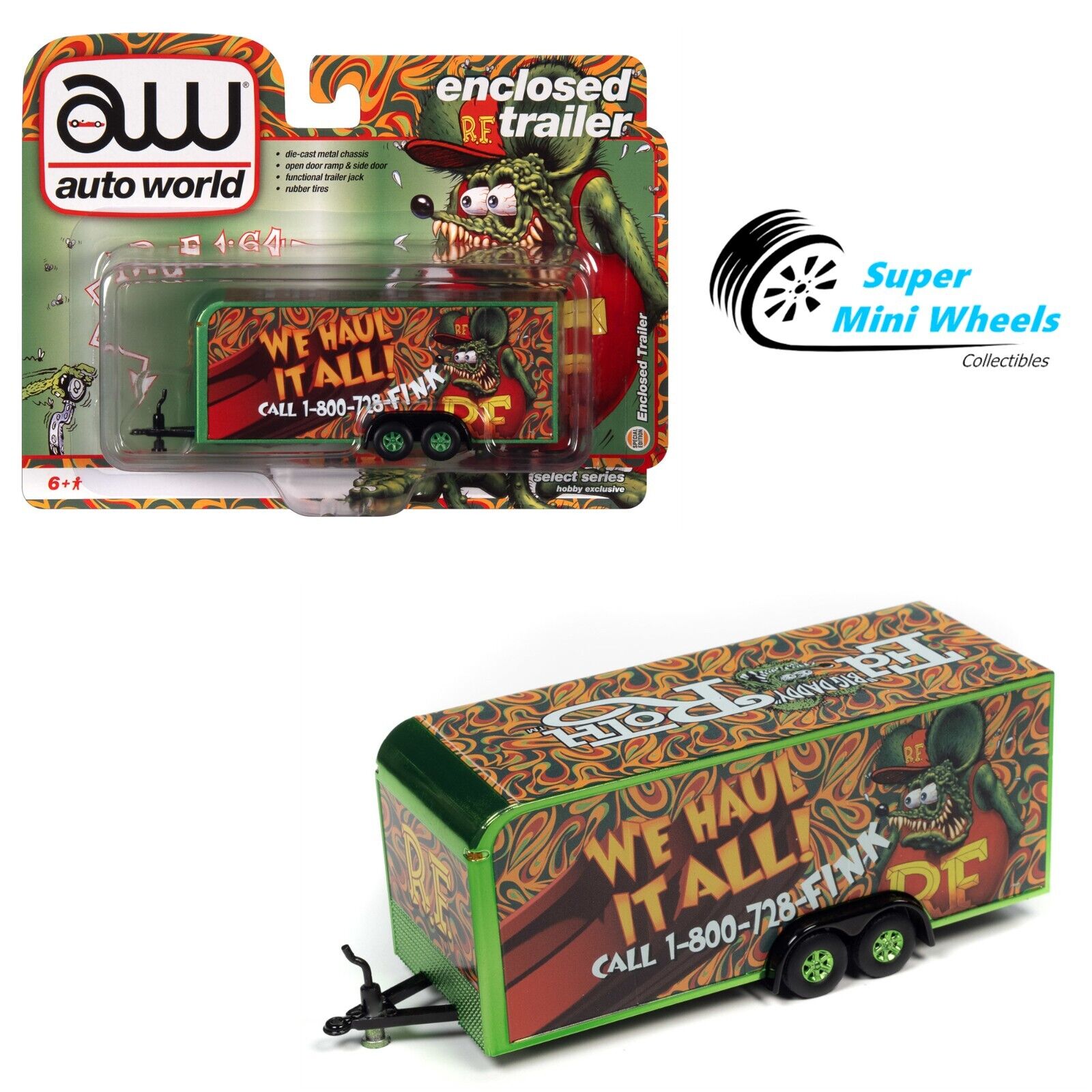 Auto World 1:64 Rimorchio Chiuso Rat Fink - Hobby Rosso Esclusivo - AWSP093