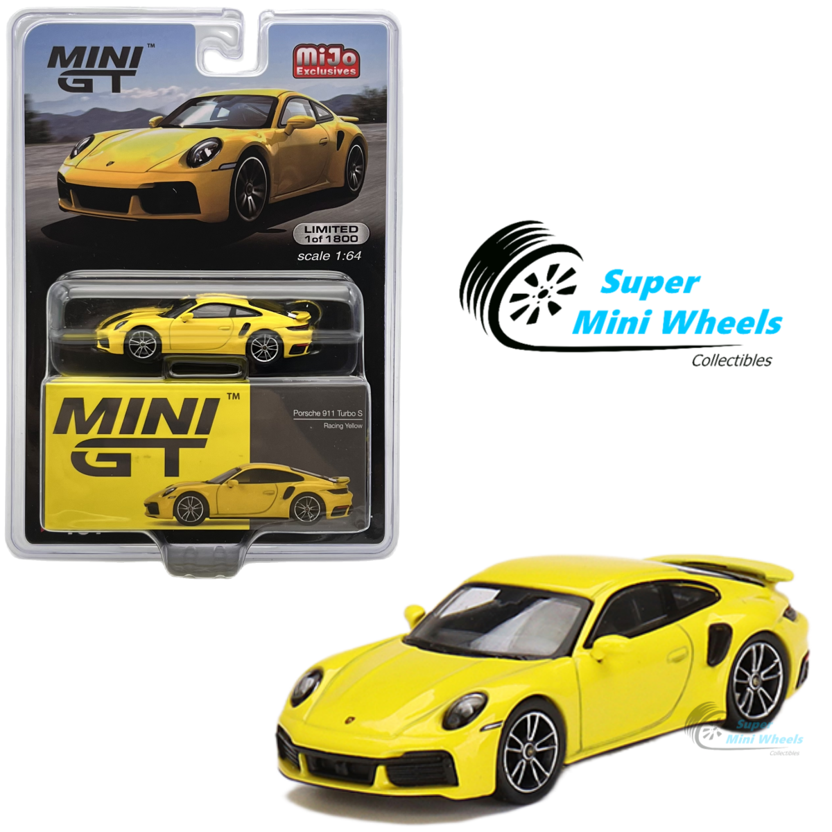 Mini GT 1:64 Porsche 911 Turbo S Racing Yellow #497 – Super