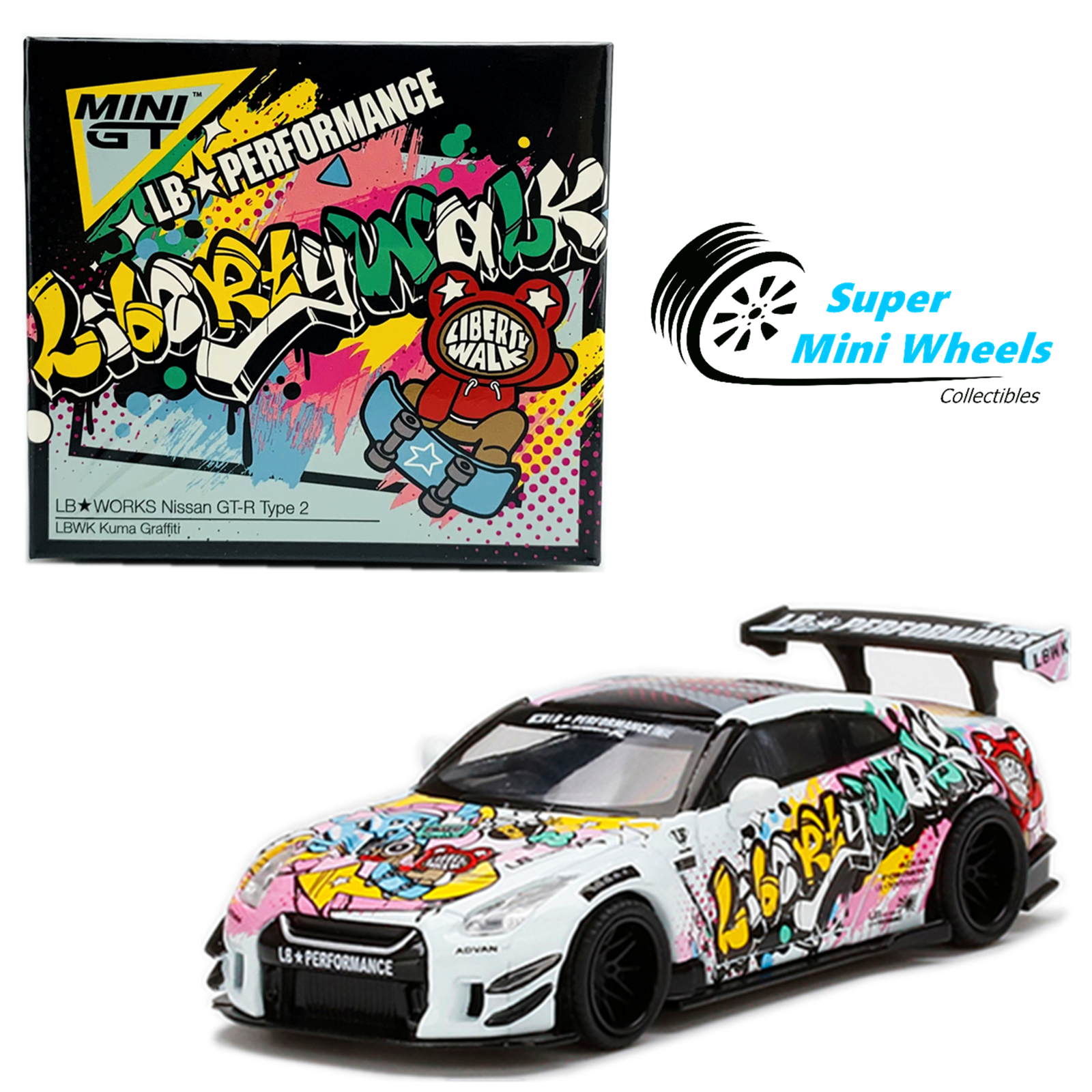 ミニカー MINI GT 1/64 GT-R R35 LBWK Kuma Graffiti Mini GT 1:64 LB-Works Nissan GT-R R35 Type 2 Rear Wing Ver 3