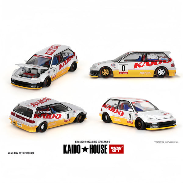 Pre-Order Kaido House x Mini GT 1:64 Honda Civic (EF) Kanjo V1 – White/Yellow