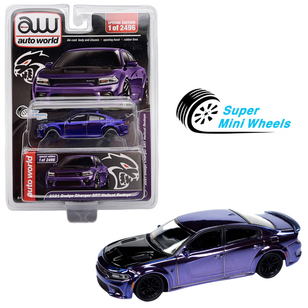 Pre-Order Auto Workd x Super Mini Wheel 1:64 2021 Dodge Charger SRT Hellcat Redeye Chrome Purple - Super Mini Wheels Exclusives !