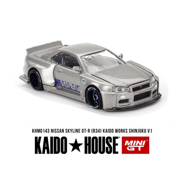 Pre-Order Kaido House x Mini GT 1:64 Nissan Skyline GT-R (R34) Kaido Works SHINJUKU V1 – Silver - KHMG143