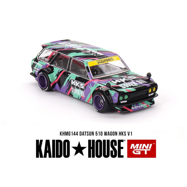 Pre-Order Kaido House x Mini GT 1:64 Datsun KAIDO 510 Wagon HKS V1 – Oil Splash Pattern - KHMG144