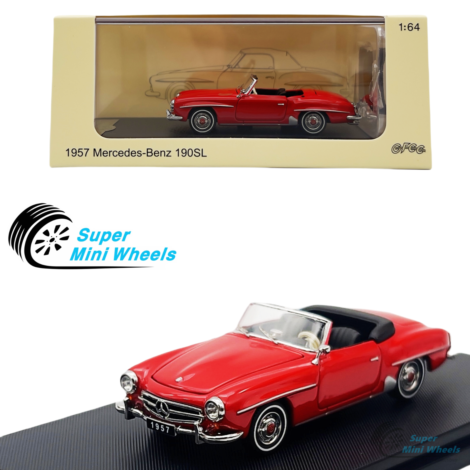 GFCC 1:64 1957 Mercedes-Benz 190SL (Red) Diecast Model Car – Super