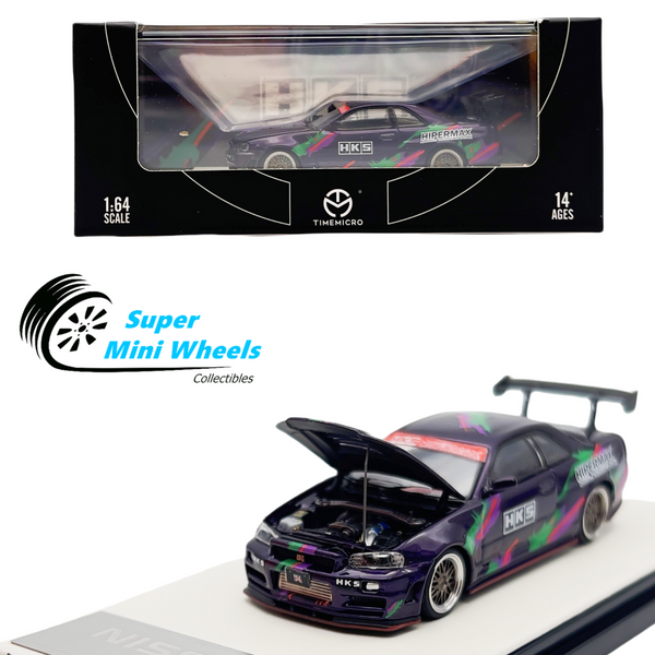 Time Micro 1:64 Nissan GTR R34 HKS Purple - Diecast Model