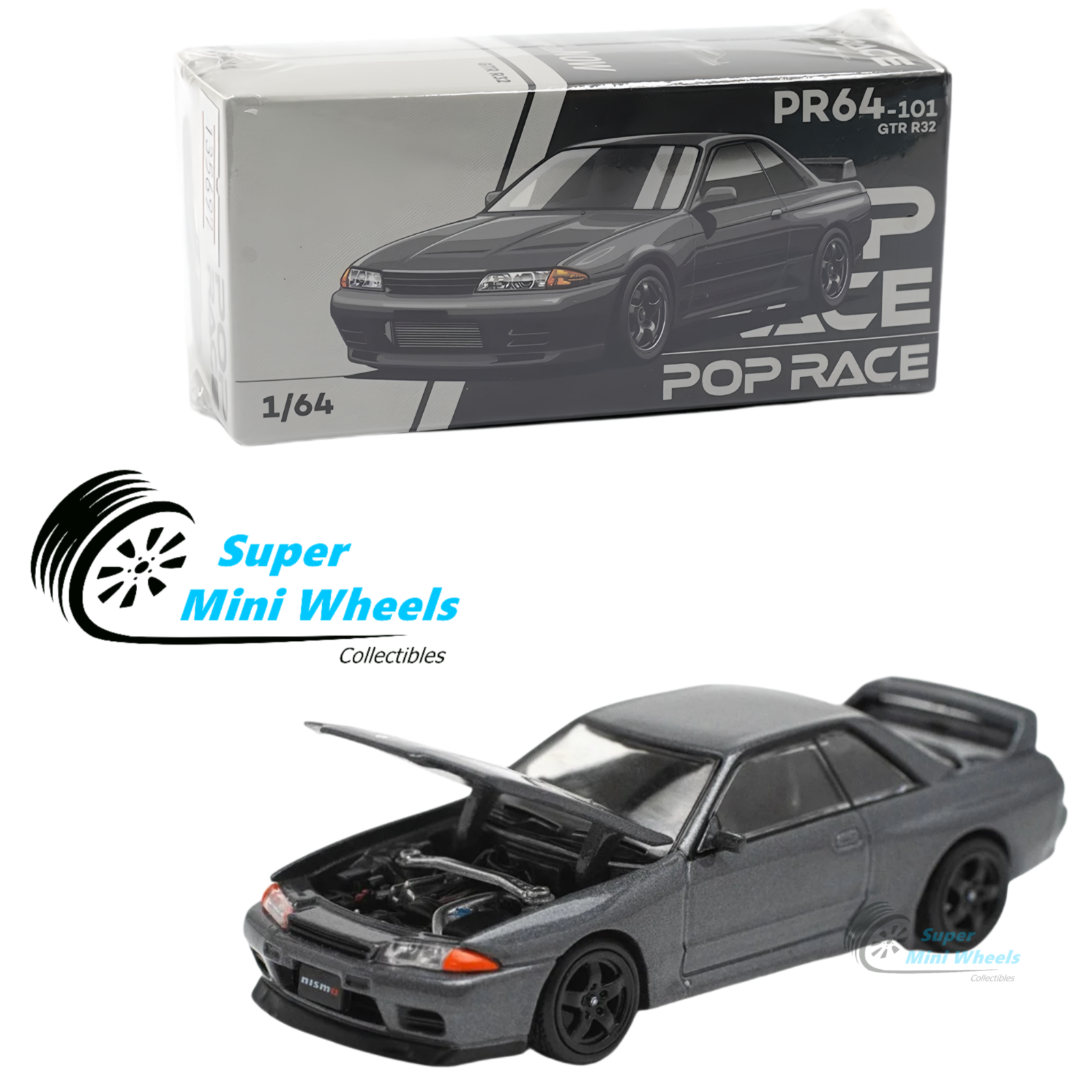 Pop Race 1:64 Nissan GT-R R32 Gun Gray PR64-101 – Super Mini Wheels