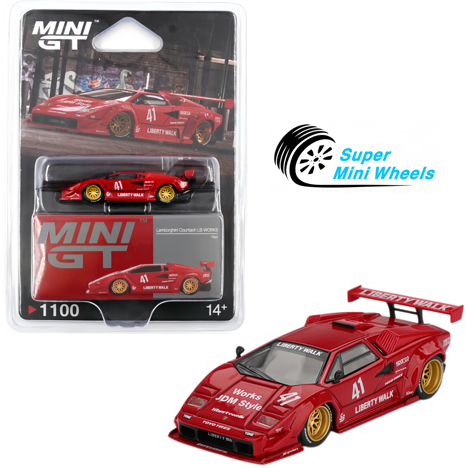 Mini GT 1:64 Lamborghini Countach LB-WORKS Red #1100 – Super Mini Wheels