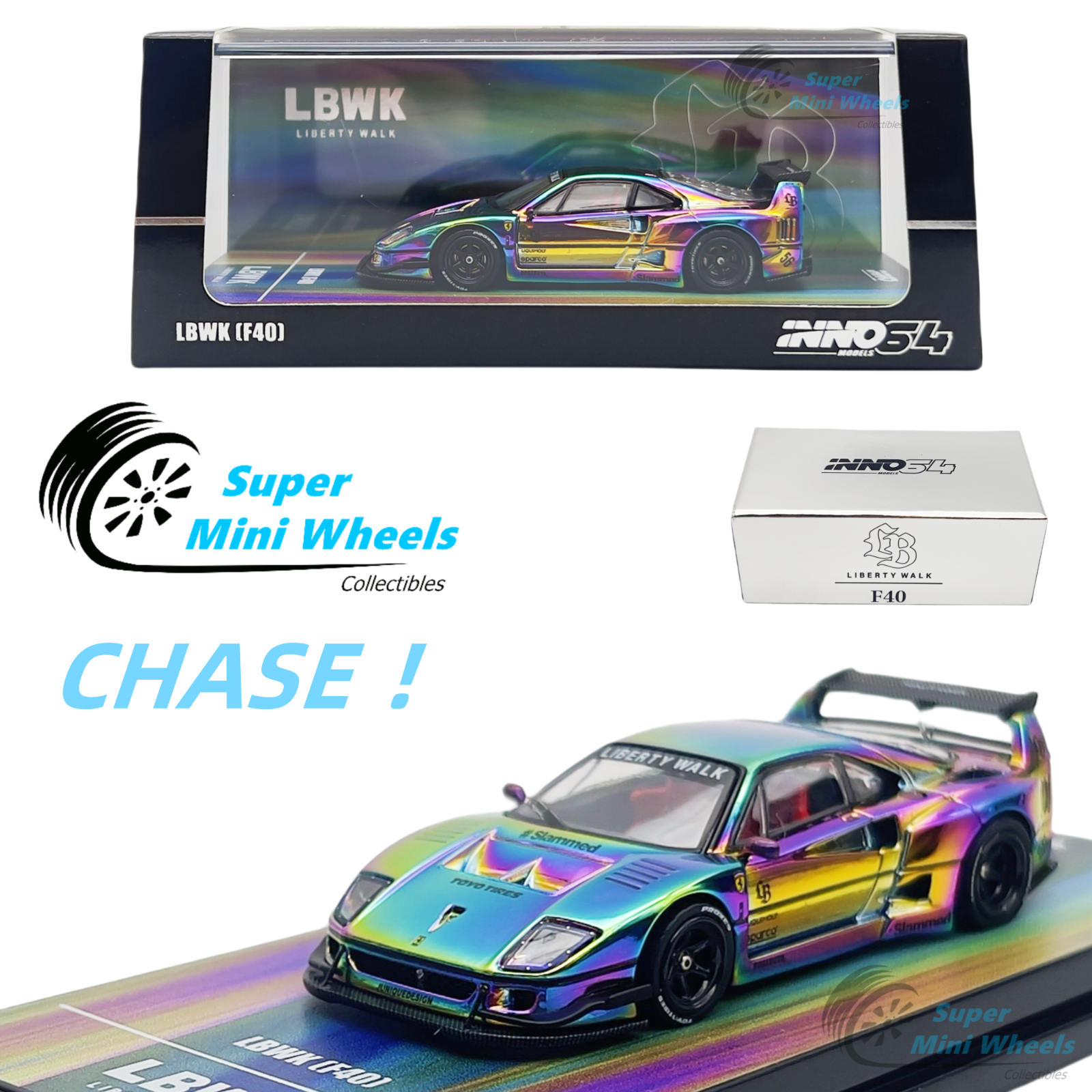 CHASE !INNO64 1:64 LBWK F40 Chrome HEC 2024 – Super Mini Wheels
