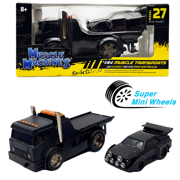 Muscle Machines 1:64 JDM Flatbed & 1986 Audi Sport Quattro S1 E2 Black #27