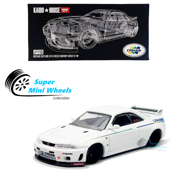 Mini GT x Kaido House 1:64 Nissan GT-R (R33) Greddy GR33 V1 – White - KHMG113