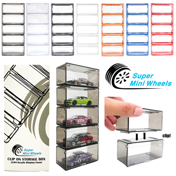 Super Mini Wheels 1:64 Display Case 5-Pack Clip On Storage Box for 1/64 Cars