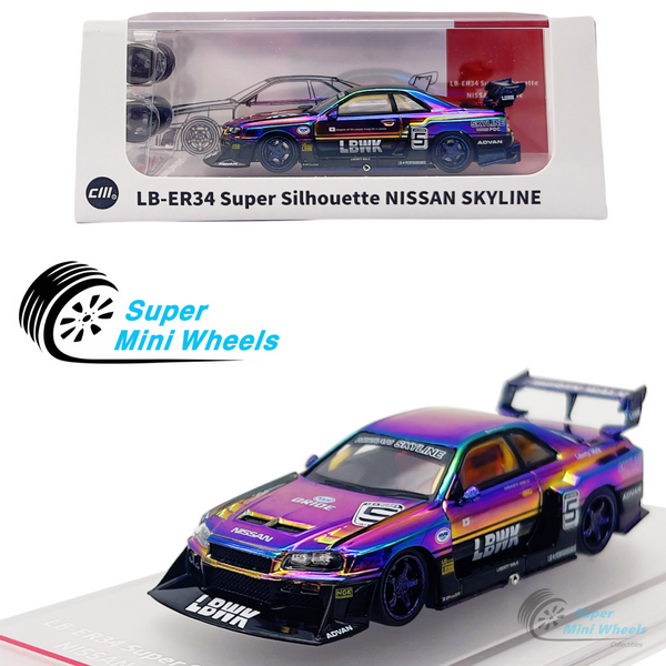 CM-Model 1:64 LB-ER34 Super Silhouette Nissan #5 Chrome Magic Purple Chameleon