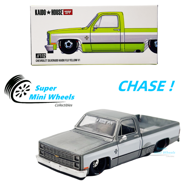 CHASE ！Mini GT x Kaido House 1:64 Chevrolet Silverado KAIDO Flo V1 Yellow Chrome