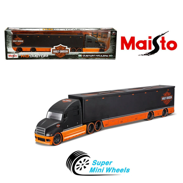 Maisto 1:64 Harley-Davidson Custom Haulers with Logo – Matte Black and Orange