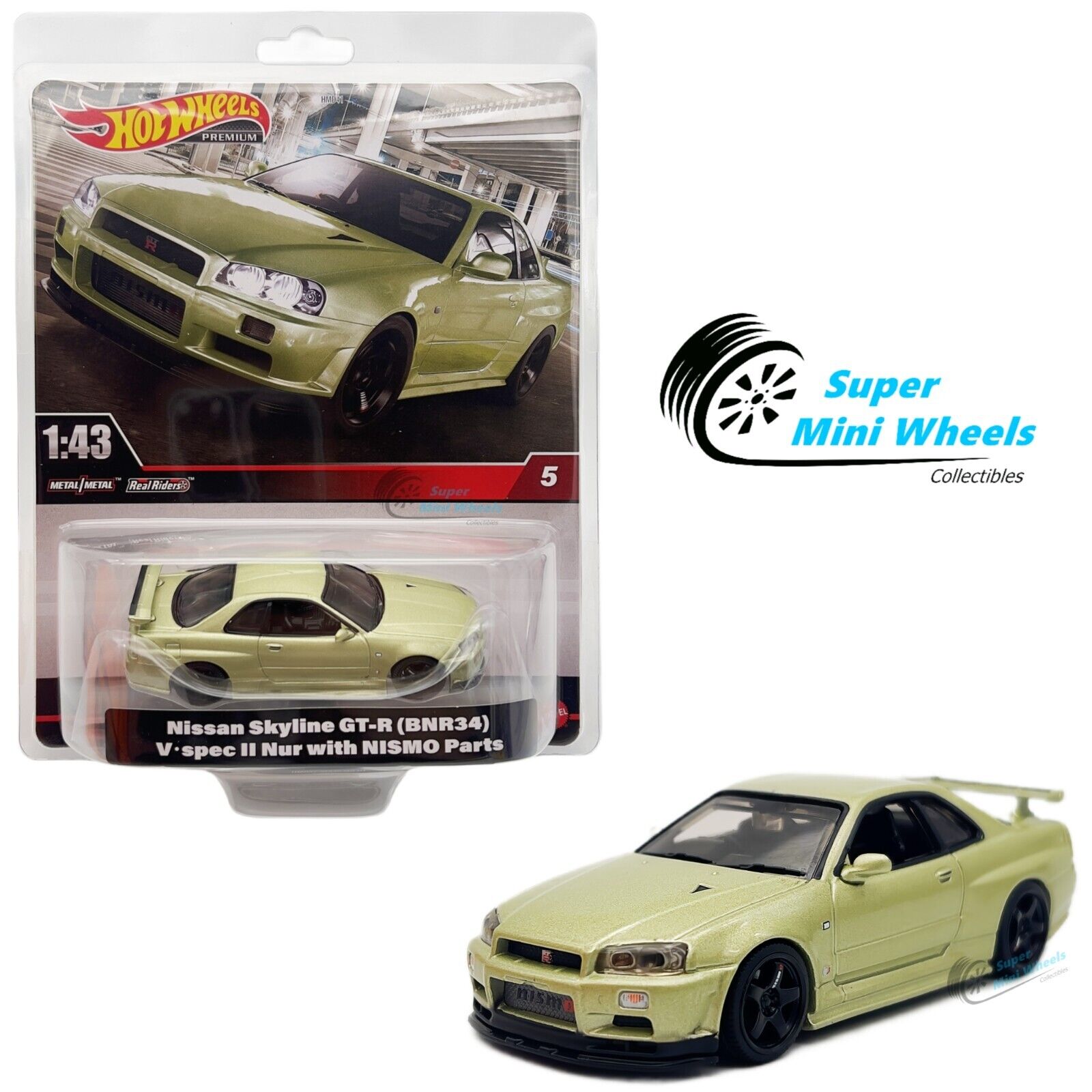 Hot Wheels 1:43 Nissan GT-R R34 V-spec II Nur with Nismo Parts Green ...