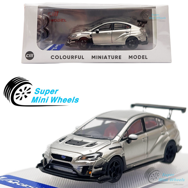 CM-Model 1:64 Varis Subaru WRX S4 Wide Body Kit (Silver) with extra wheels