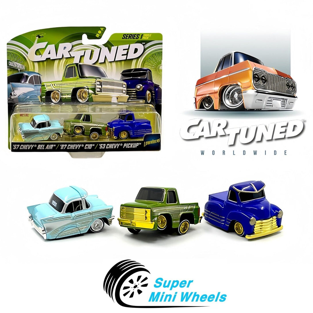 Mini Low Riders Car Tuned 1:64 3-Pack Lowriders 1957 Chevrolet Bel Air, 1987 C10, 1953 ...