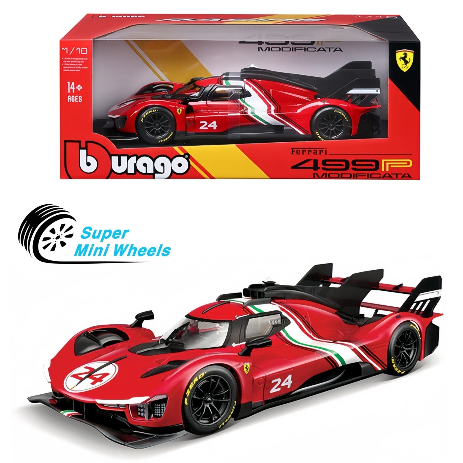 24 Red Racing Bburago 1:18 Ferrari 499P Modificata #24 – Red – Ferrari Racing – Super ...