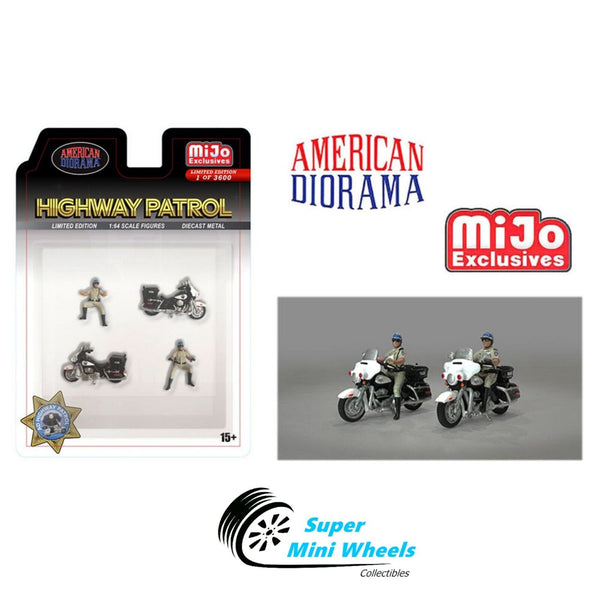 American Diorama 1:64 - Highway Patrol Motorcycles - Figures - 4pcs Set - Metal