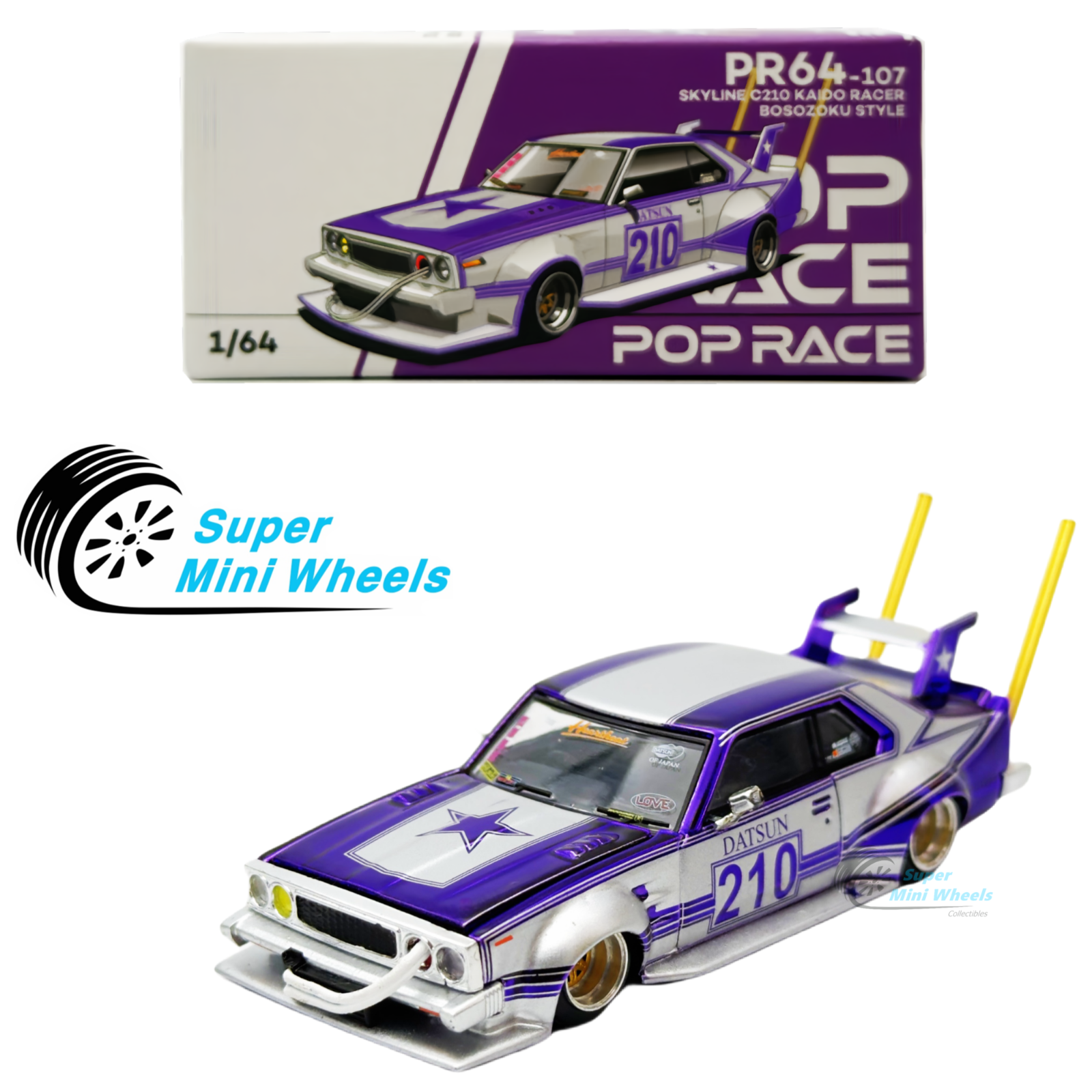 Kaido Racer Rims Pop Race 1:64 Nissan C210 Kaido Racer Bosozoku Style Chrome Purple PR6 ...