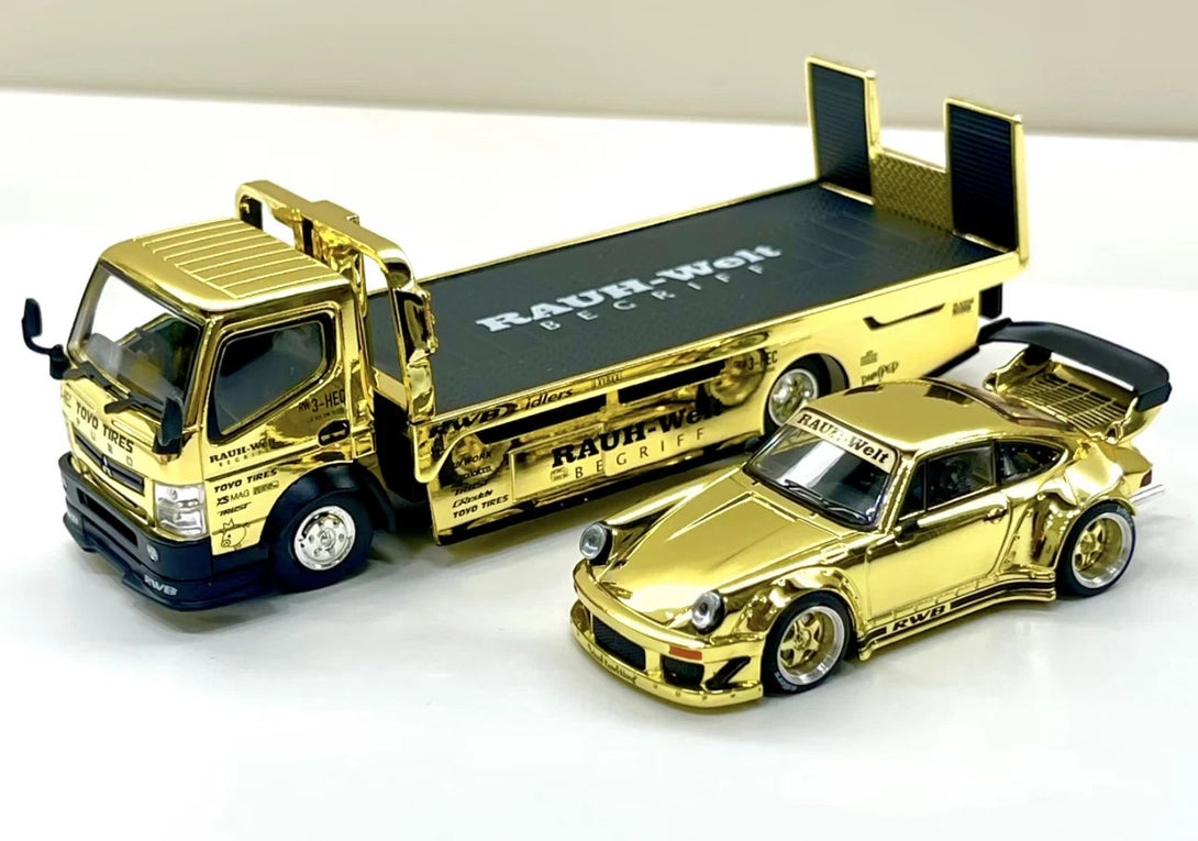 Pop Race 1:64 Porsche RWB 930 & RWB Truck Chrome Gold RWB Set HEC 2026 ...