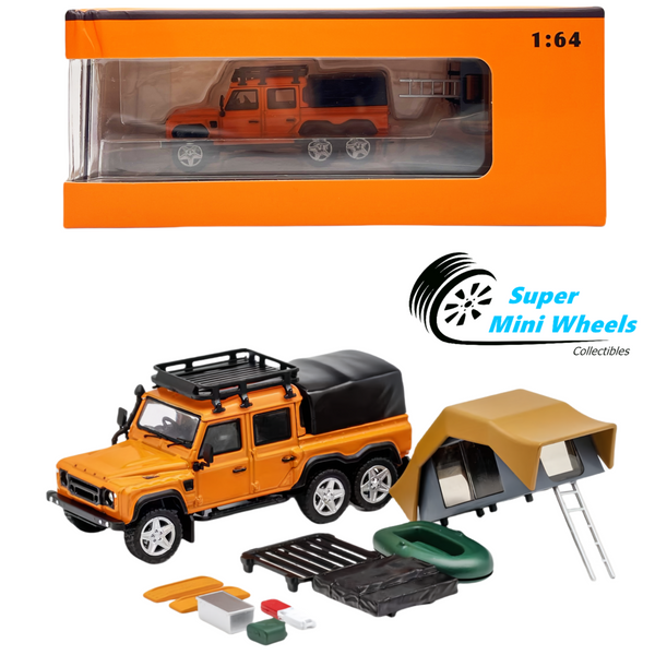 GCD 1:64 Land Rover Defender 6x6 (Orange) with Camping Accessories