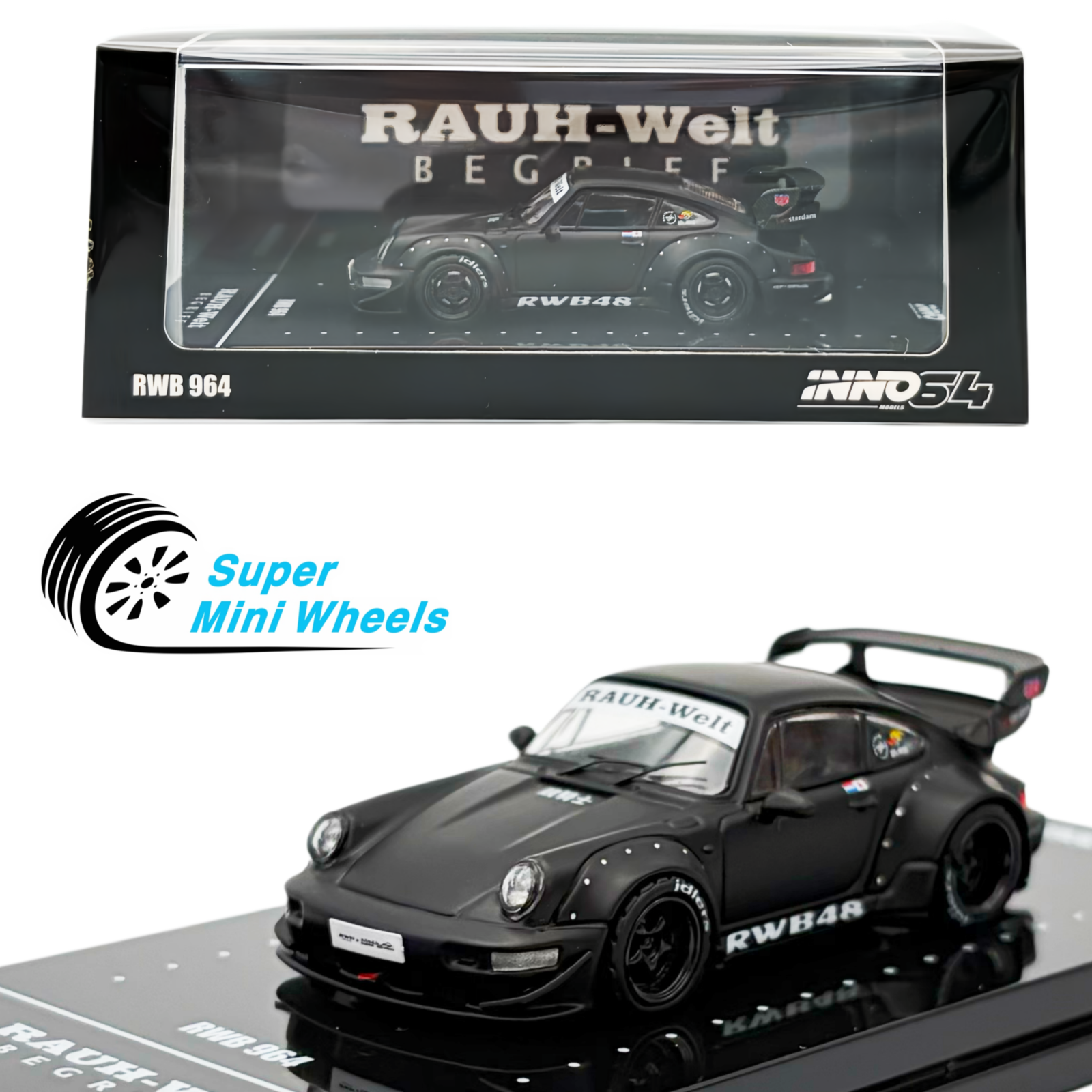 INNO64 1:64 RWB 964 Black Matt – Super Mini Wheels