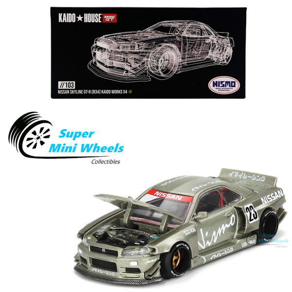 Mini GT x Kaido House 1:64 Nissan GT-R (R34) Kaido Works V4 Green #103