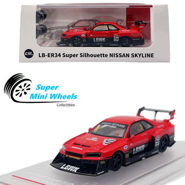 CM-Model 1:64 LB-ER34 Super Silhouette #5 Nissan Skyline with Extra Wheels