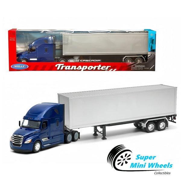 Welly 1:32 Freightliner Cascadia Container Blue w/ Grey Container – Transporter