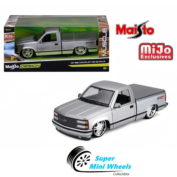 Maisto 1:24 - 1993 Chevrolet 454 SS Pickup Custom – Silver - Mijo Exclusives