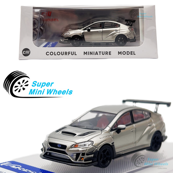 CM-Model 1:64 Varis Subaru WRX STI Wide Body Kit  (Silver) with extra wheels