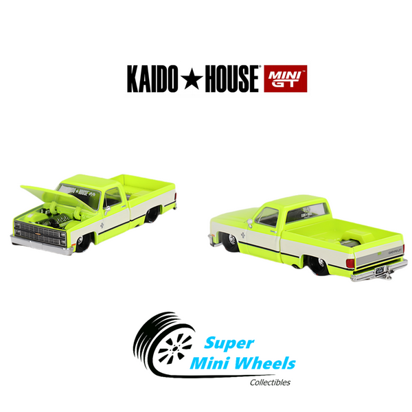 Mini GT x Kaido House 1:64 Chevrolet Silverado KAIDO Flo V1 Yellow Chrome