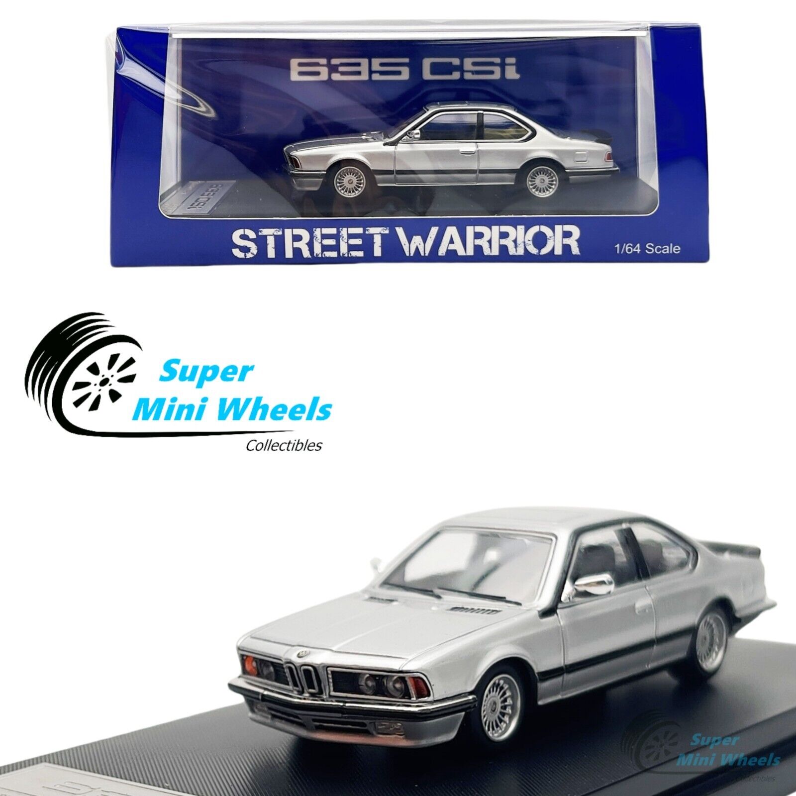 Street Weapon 1:64 BMW 635 CSi Silver Diecast Model – Super Mini Wheels
