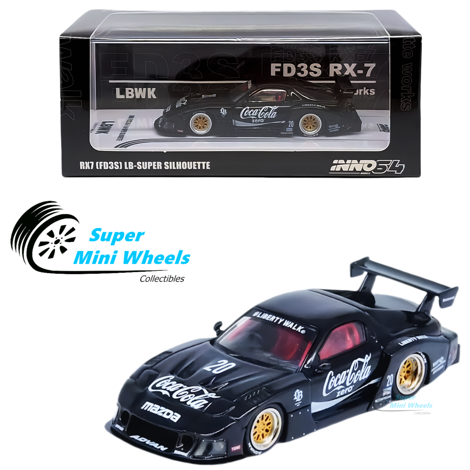 INNO64 1:64 LBWK MAZDA RX7 (FD3S) LB-SUPER SILHOUETTE Black (Coca Cola ...