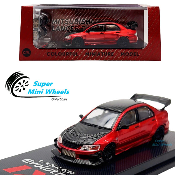 CM-Model 1:64 Mitsubishi Lancer Evolution IX Red / Carbon - with extra wheels