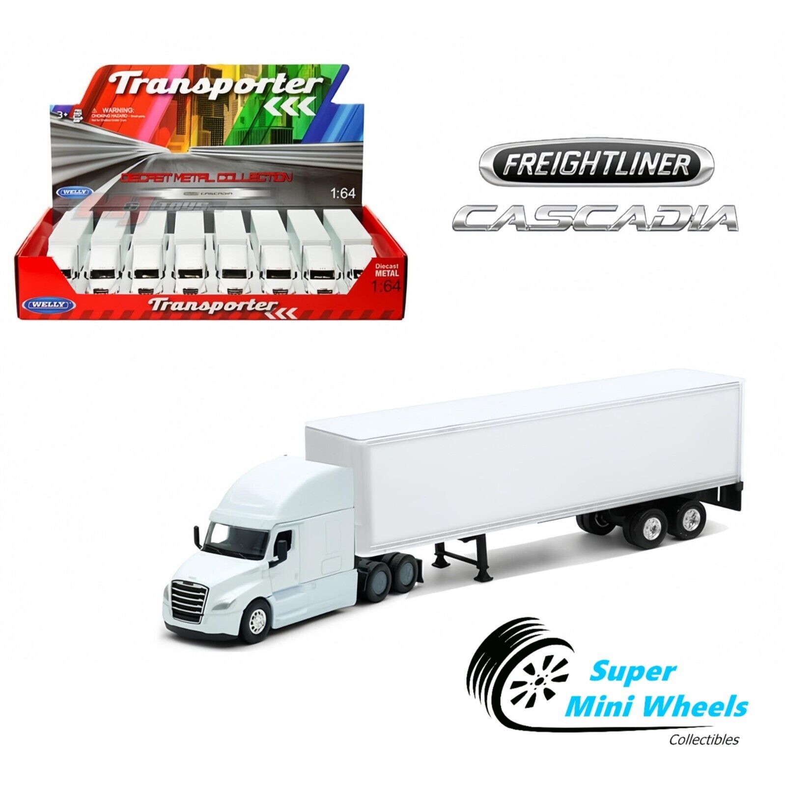 Welly 1:64 Freightliner Cascadia Tractor Trailer – Plain White – Super ...