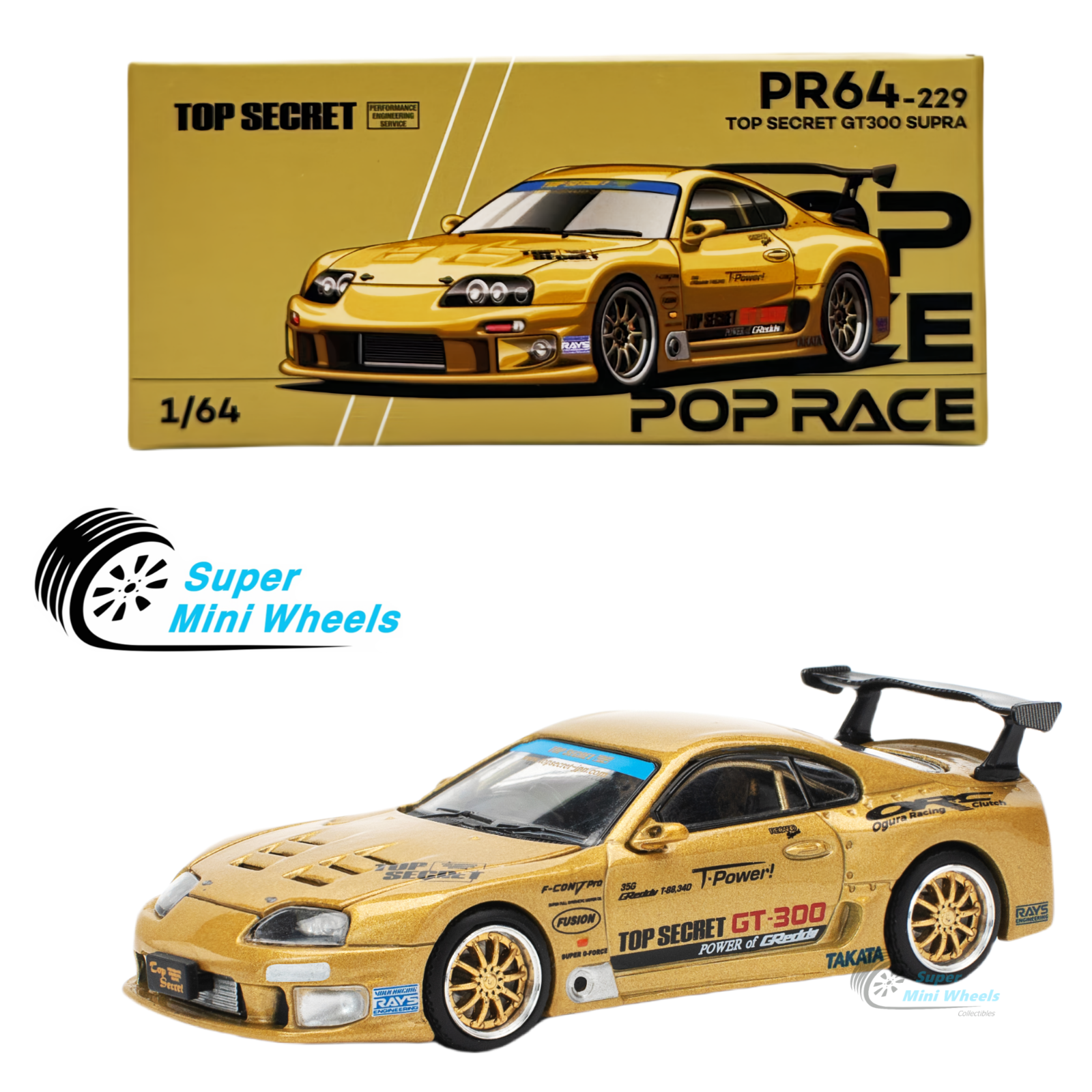 Top Secret Rims Pop Race 1:64 Top Secret GT300 Supra Gold #229 – Super Mini Wheels