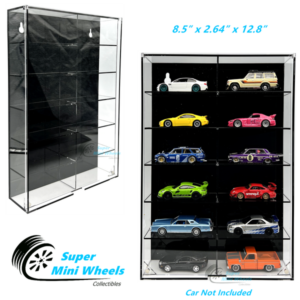 Showcase 1:64 - 12 Cars Display Case Wall Mount With Cover  8.5″ x 2.64″ x 12.8″