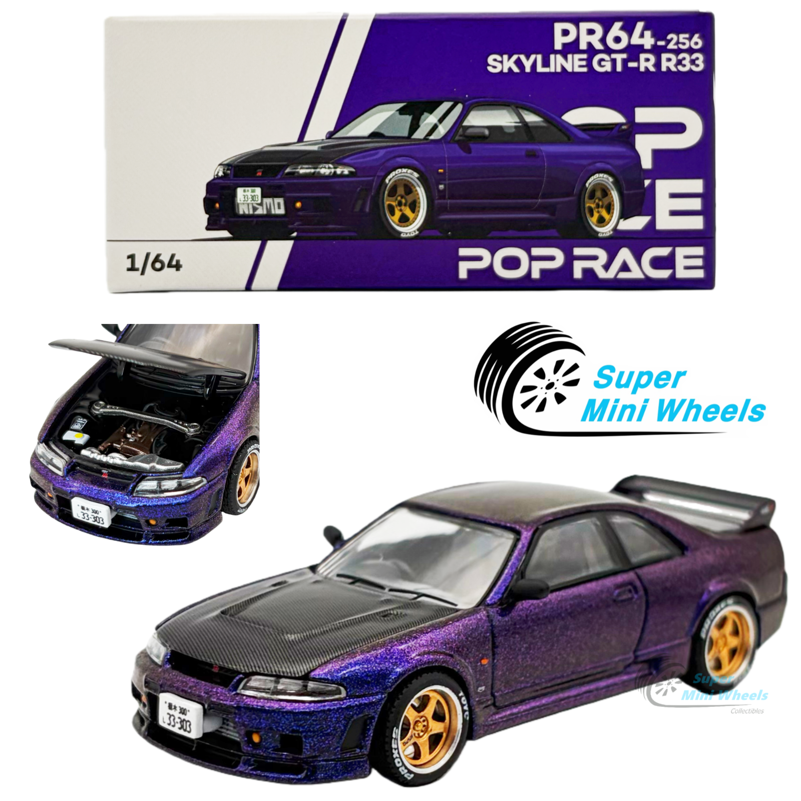 Pop Race 1:64 Nissan GT-R R33 Midnight Purple #256 – Super Mini Wheels