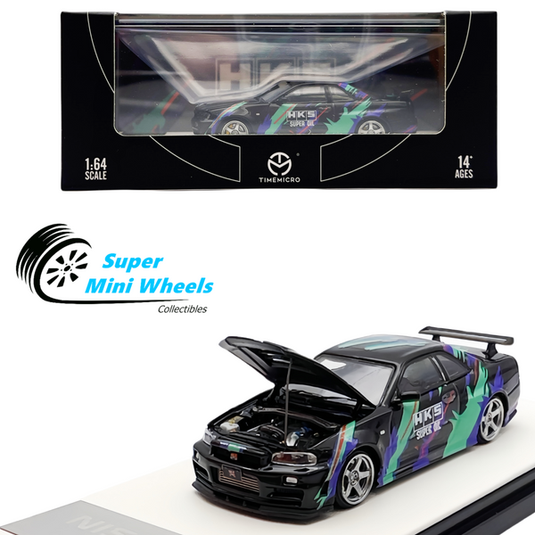 Time Micro 1:64 Nissan GTR R34 HKS Black - Diecast Model