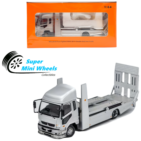 GCD 1:64 2017 Mitsubishi Fuso Fighter Double Deck Tow Trucks Silver Diecas Model