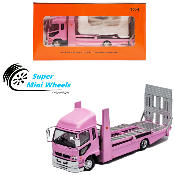 GCD 1:64 2017 Mitsubishi Fuso Fighter Double Deck Tow Trucks Pink Diecas Model