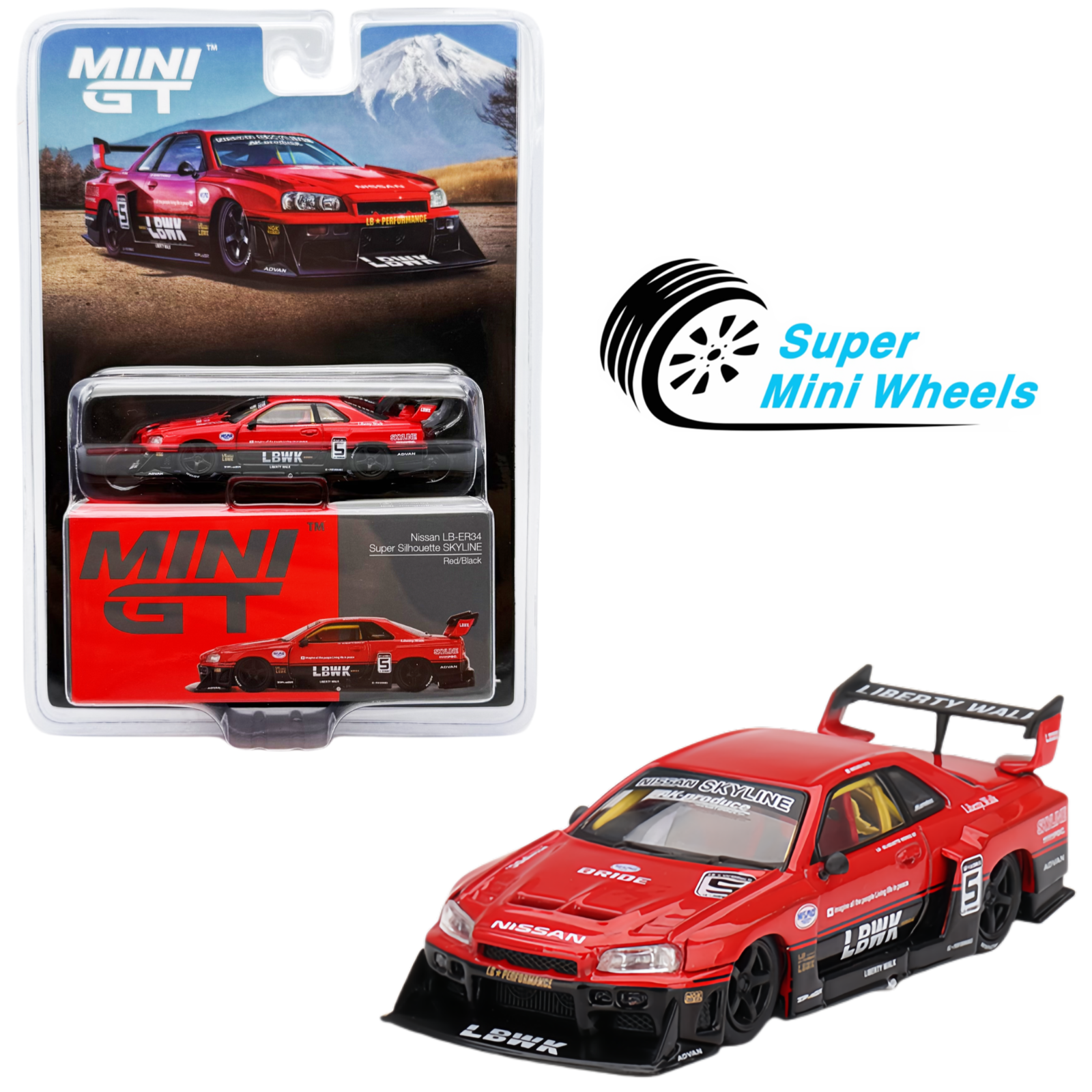 Mini GT 1:64 LBWK Nissan LB-ER34 Super Silhouette Red/Black #843 ...